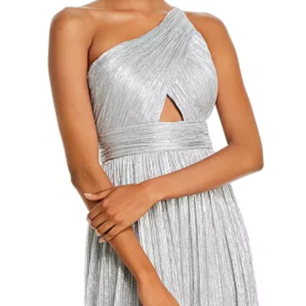 Aidan by Aidan Mattox One-Shoulder Metallic Pleated Gown